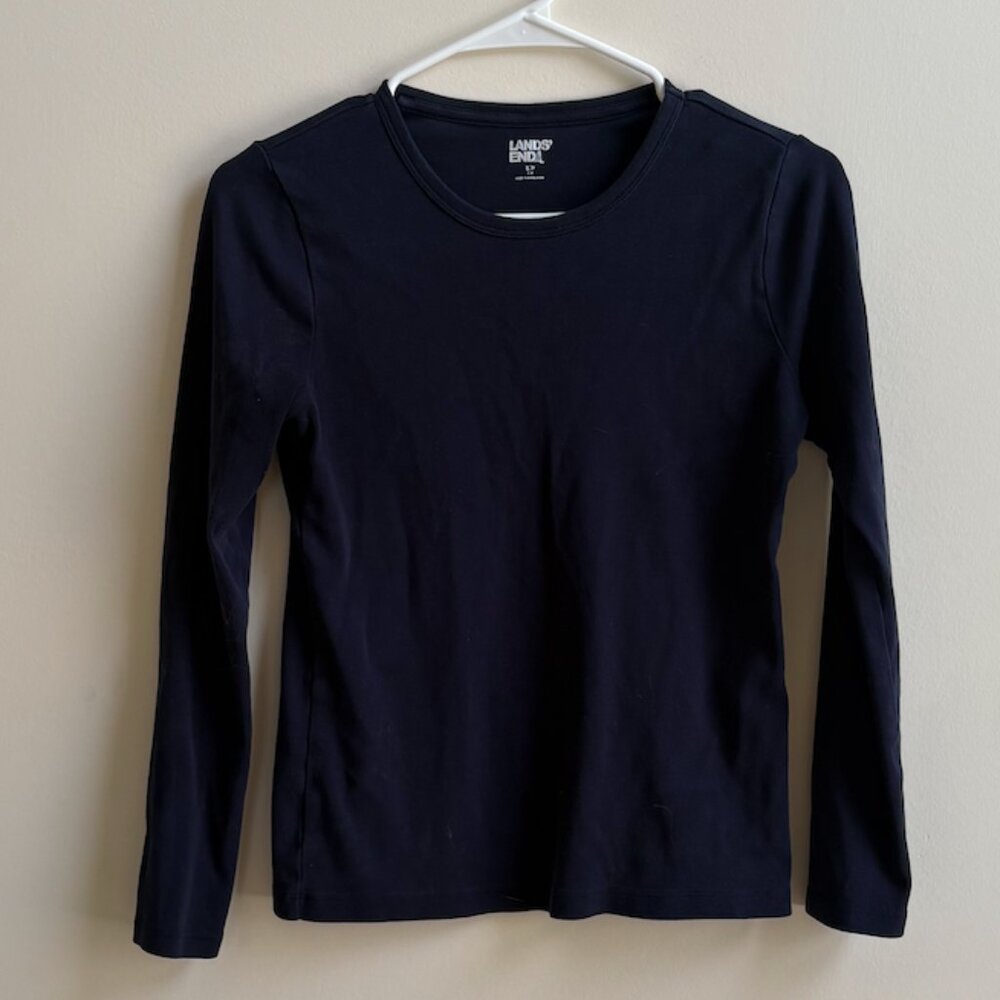Lands' End Women's Long Sleeve Shirt - Navy Blue (Size S)